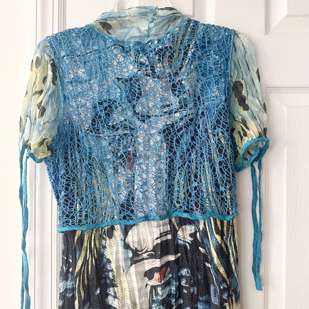 Fleur de Lis Vintage Y2K 2000s Faux Layered Crochet Vest Tunic Colorful Grunge L - Picture 9 of 9